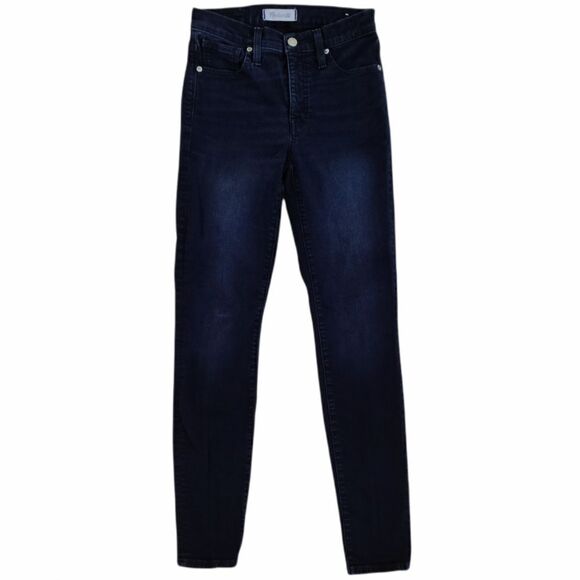 Madewell 9" HighโRise Skinny Jeans Dark Thread Wash Blue Stretchy Women Size 25 - Picture 2 of 9